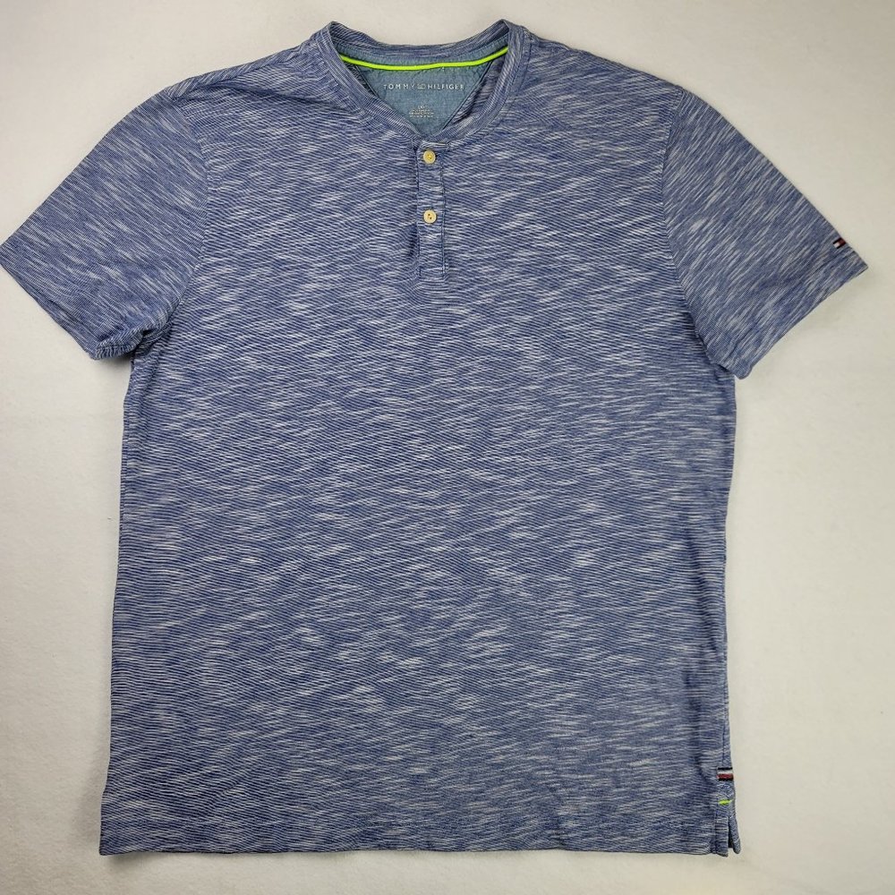 Tommy Hilfiger T-shirt Large Men's Button-Up Short Sleeve Logo
